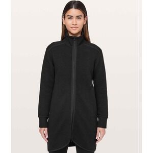 Lululemon On Repeat Long Full Zip Jacket Black Textured Funnel Neck 4